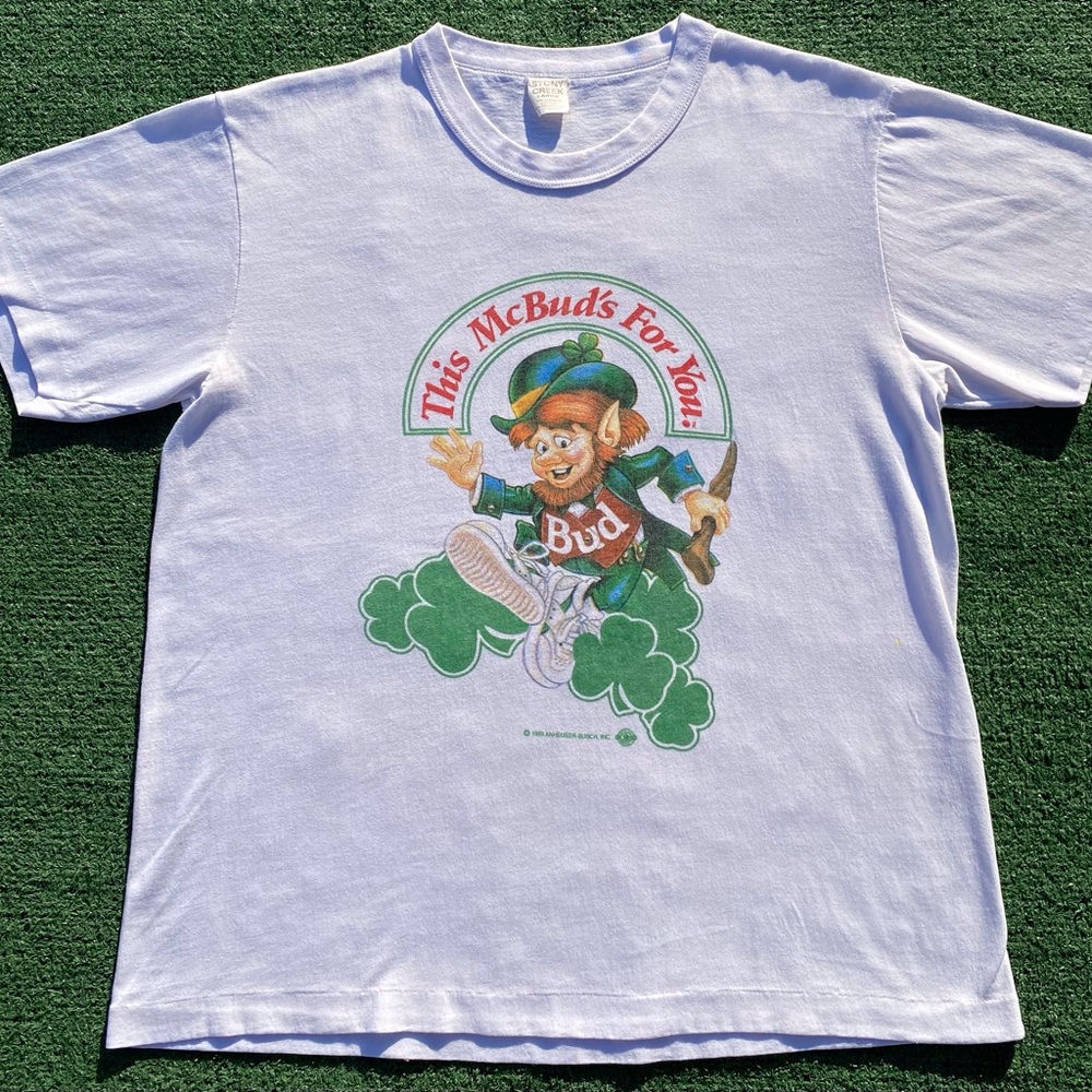 VTG 1989 Budweiser This McBud's For You Leprechaun Shamrock T-Shirt Medium